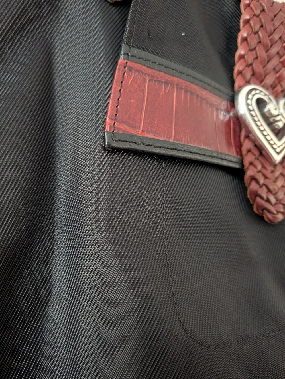 Brighton Large Black Nylon Tote with Woven Leather Heart Detail - Picture 3 of 9